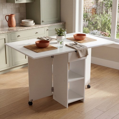 White drop leaf table mobile - white,